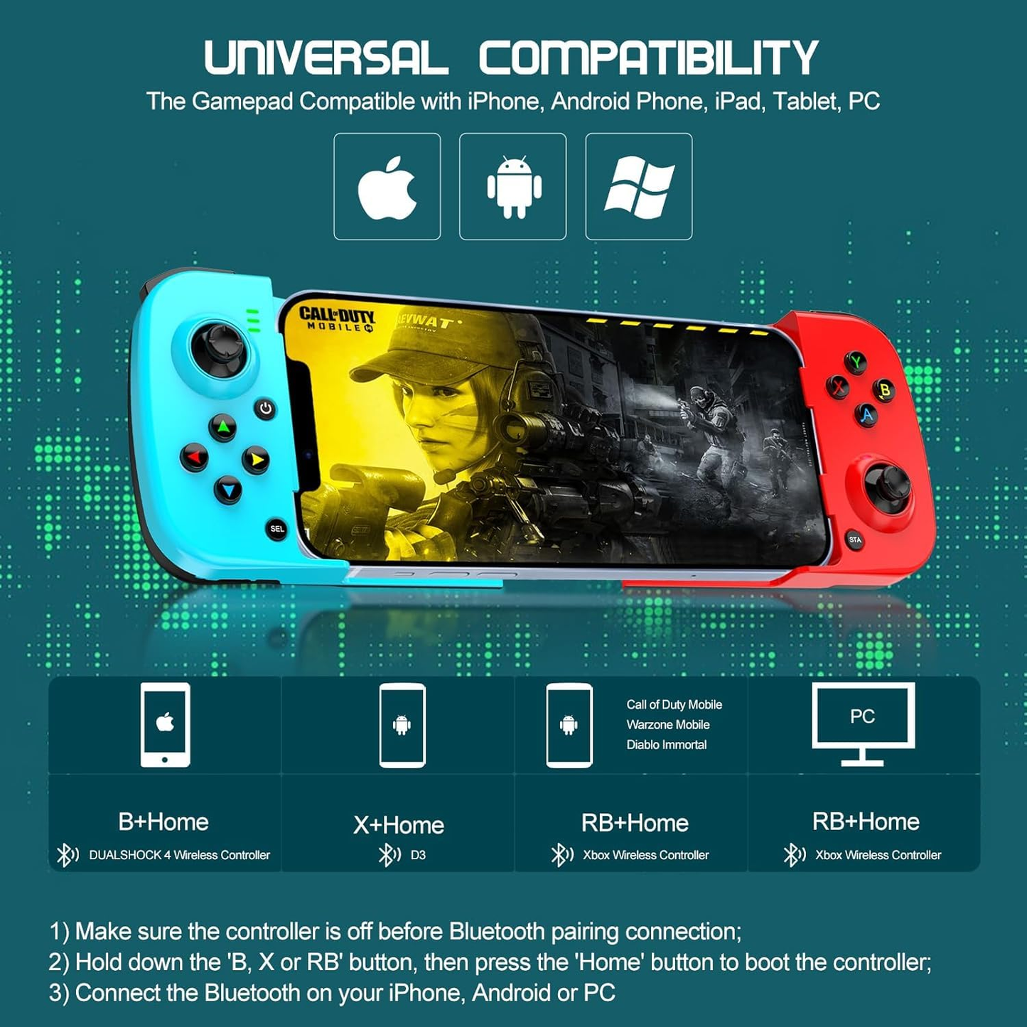 Controlador inalámbrico Bluetooth Gamepad Android e iOS BSP-D3