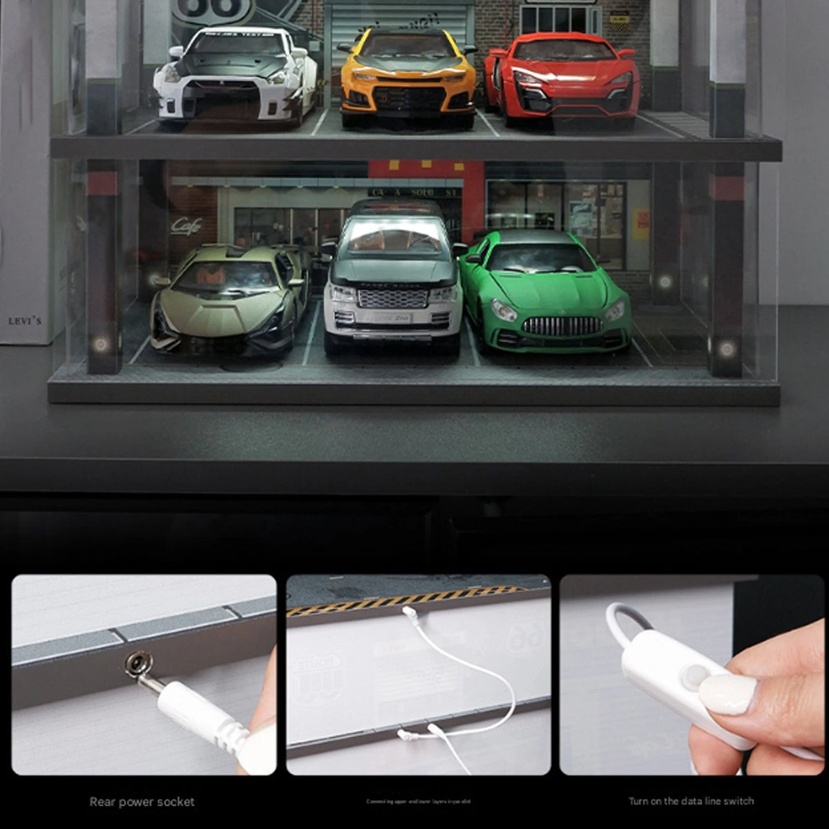 Diorama Escala 1/24 Coche Garaje Iluminación LED Estacionamiento