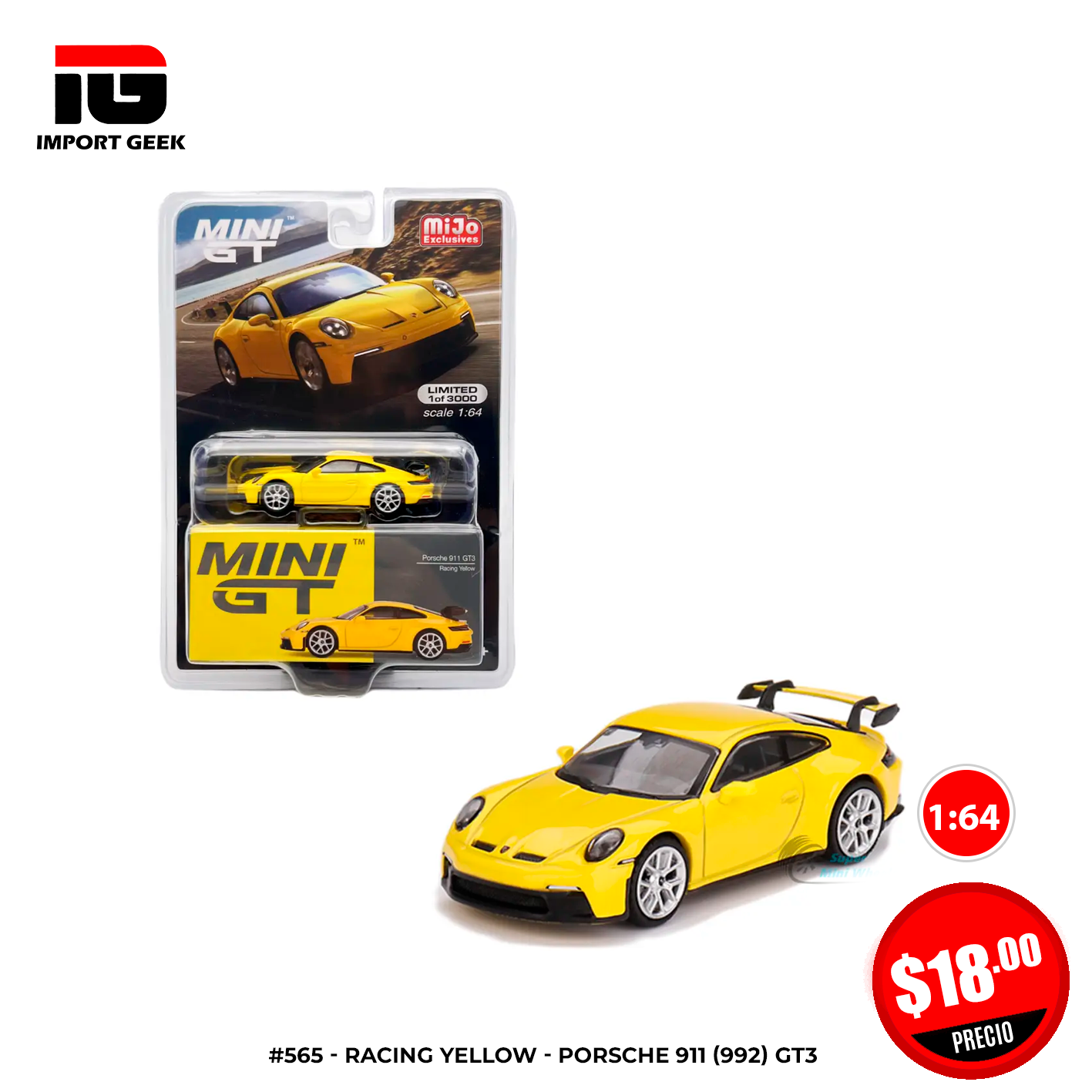 #565 1/64 Porsche 911 (992) GT3 Racing Yellow RHD