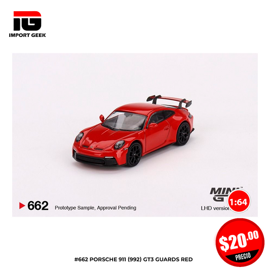 #662 1/64 Porsche 911 (992) GT3 Guards Red Diecast Model RHD