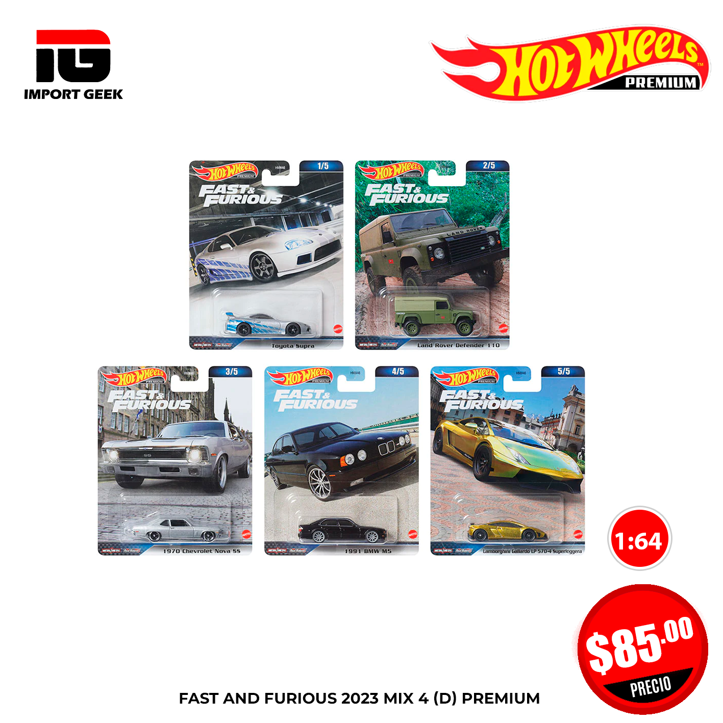 Hot Wheels Premium  Rápidos y Furiosos pack 5 unidades