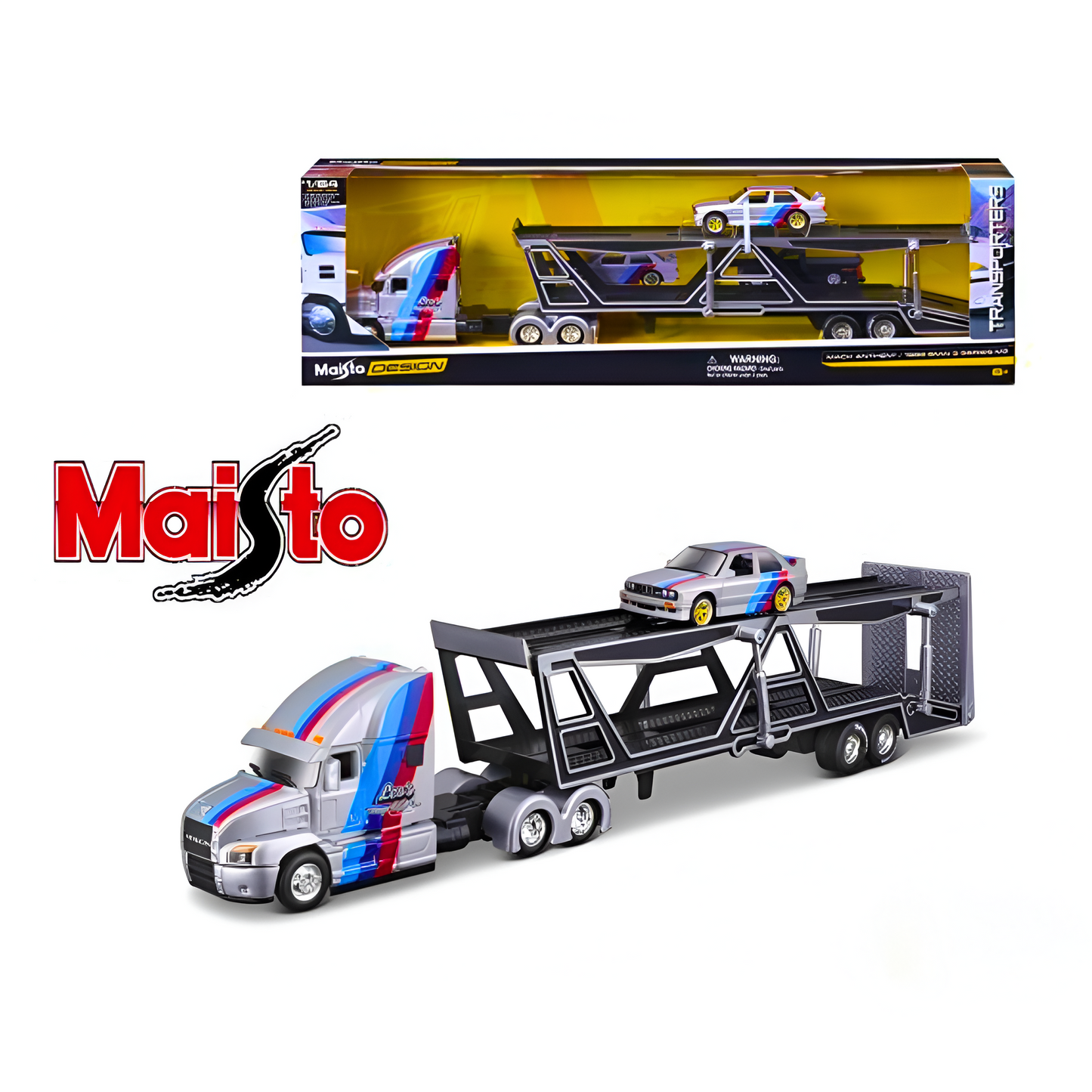 Mack Anthem and 1988 BMW M3 - Silver - Design Transporters - Maisto 1/64