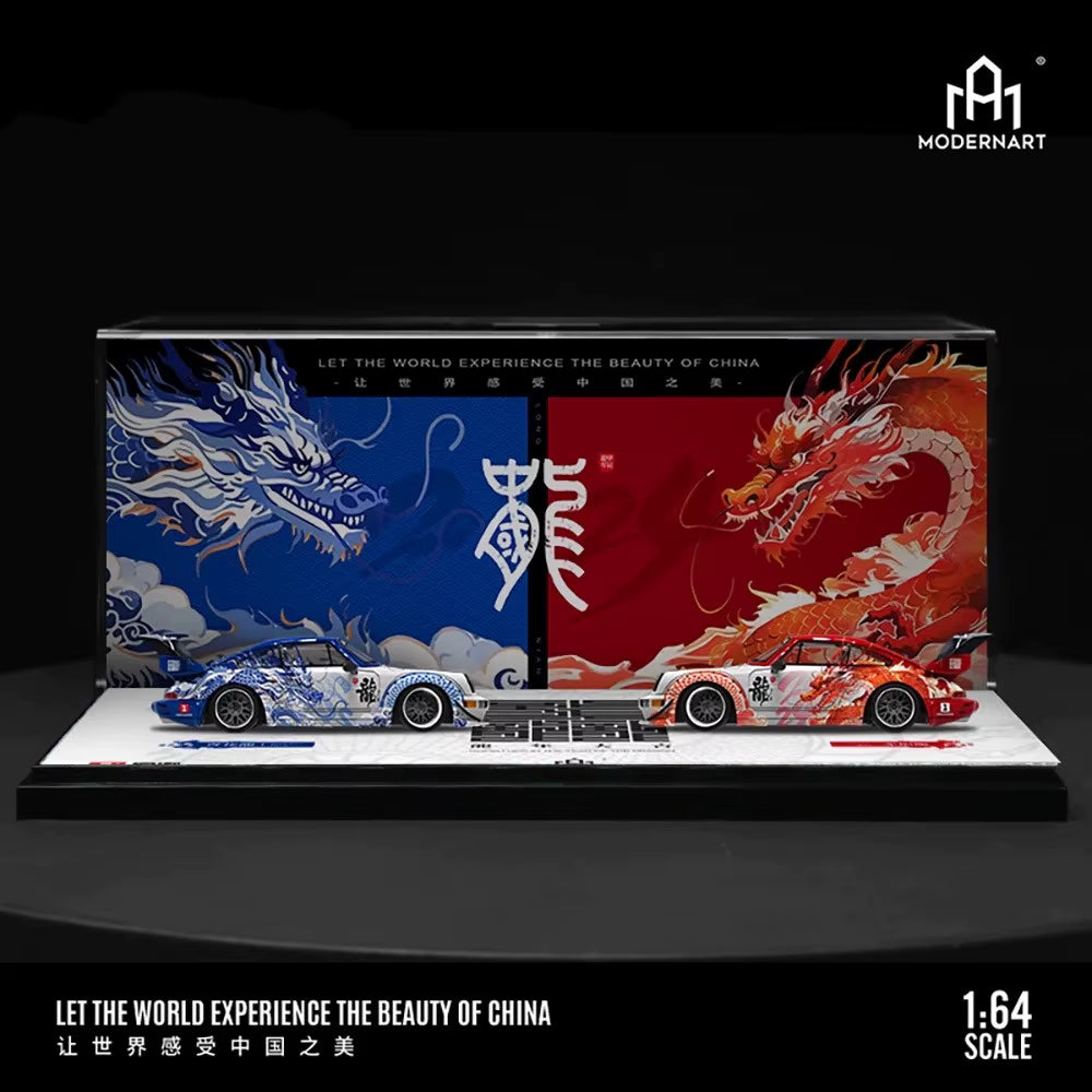TimeMicro & ModernArt 1:64 coche 964 dragón azul y blanco, RWB964