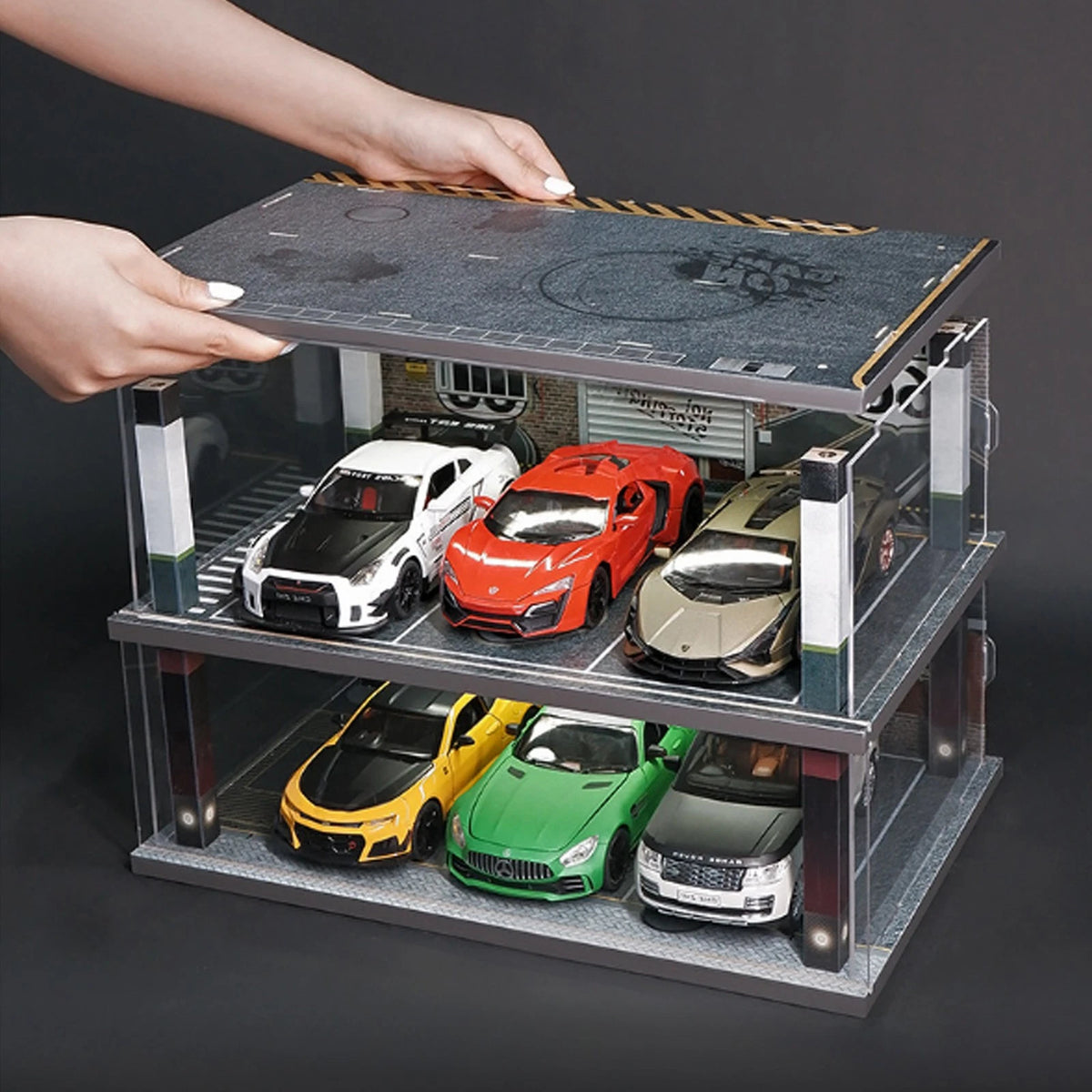 Diorama Escala 1/24 Coche Garaje Iluminación LED Estacionamiento
